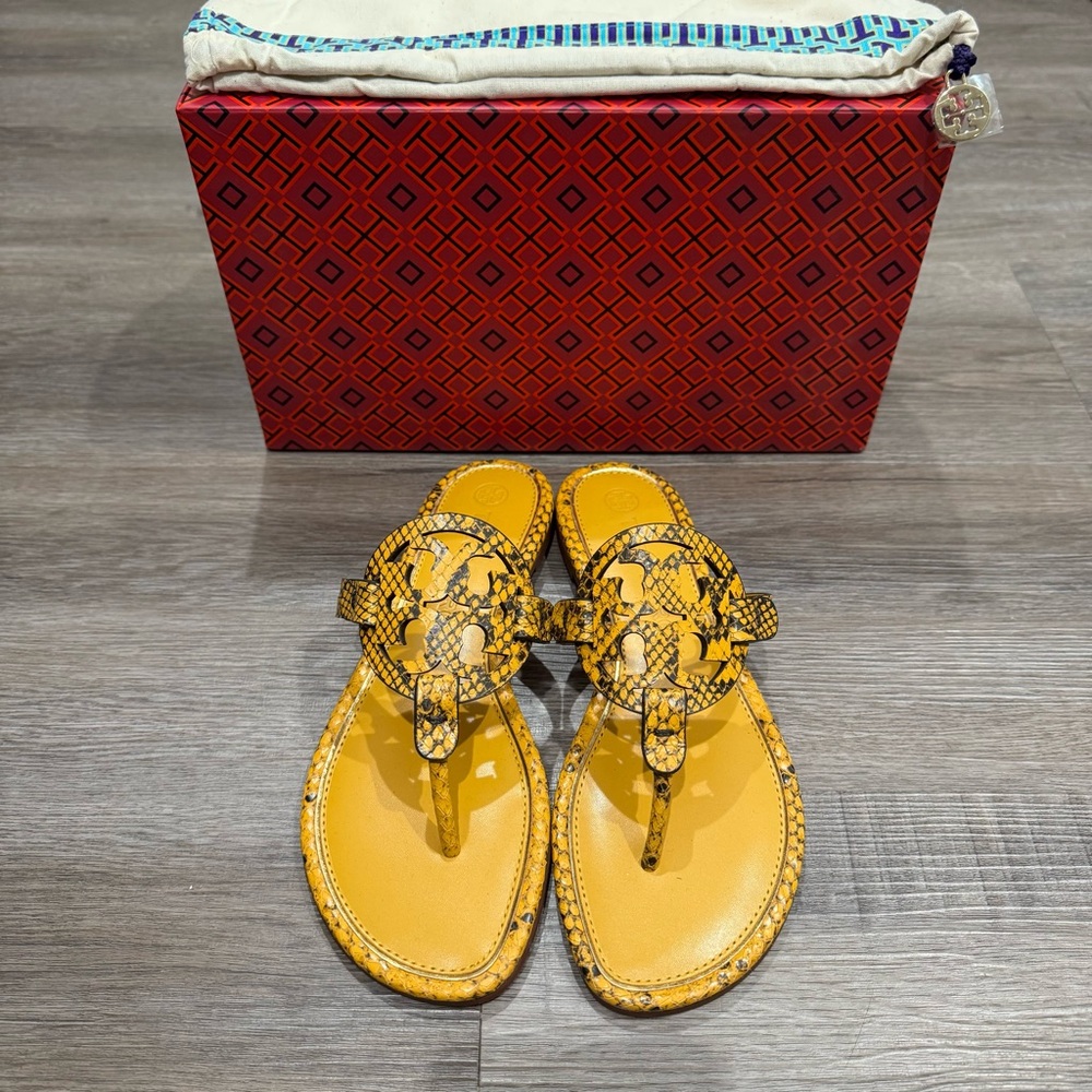 Tory Burch Miller Logo Chutney Roccia Snakeskin Leather Sandals